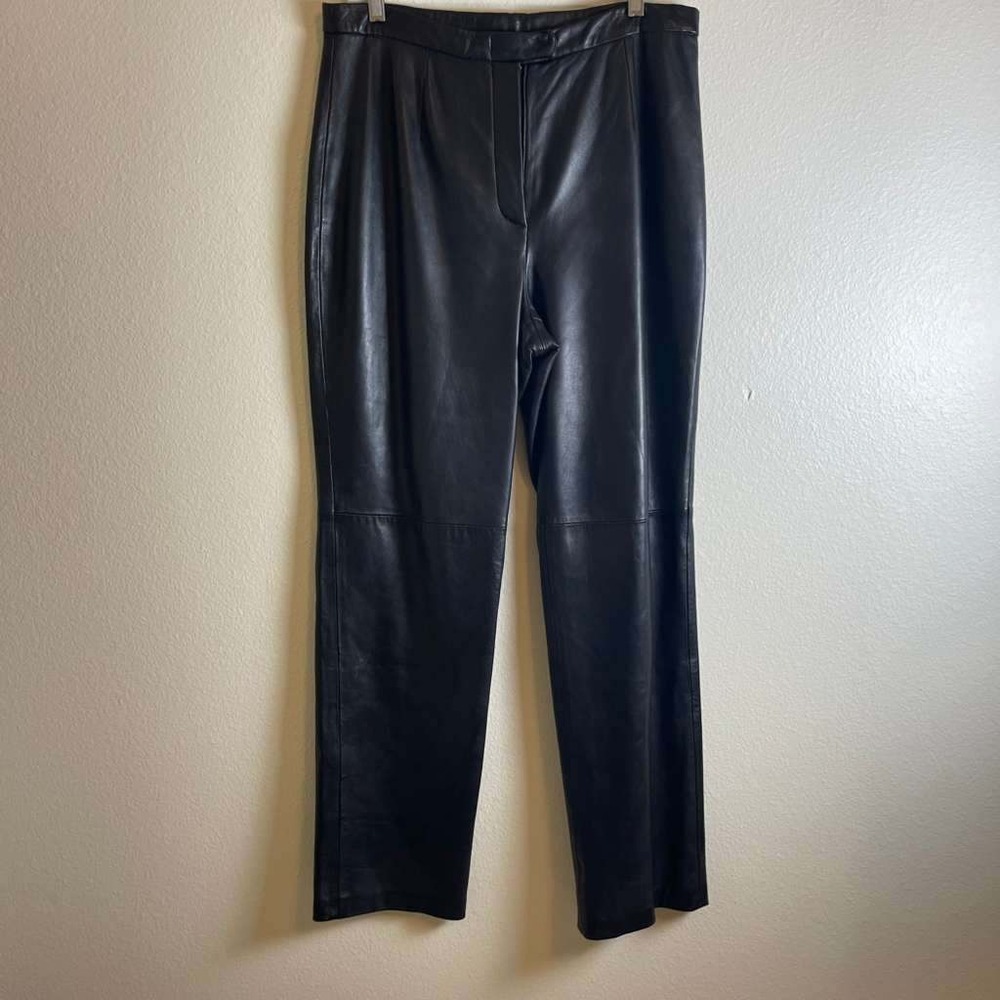 JLC New York Womens Black 100% Leather High Rise Straight Leg Pants Size 14